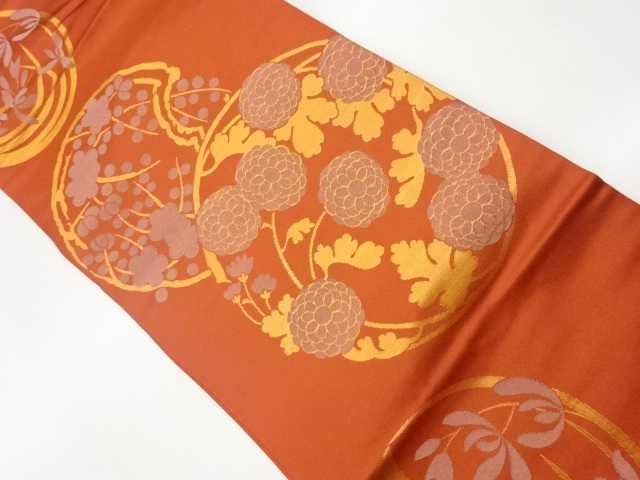 リサイクル　丸に菊・梅模様織出し名古屋帯